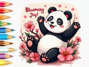 Joc Llibre per pintar: Petit panda amb flors de cirerer  en línia